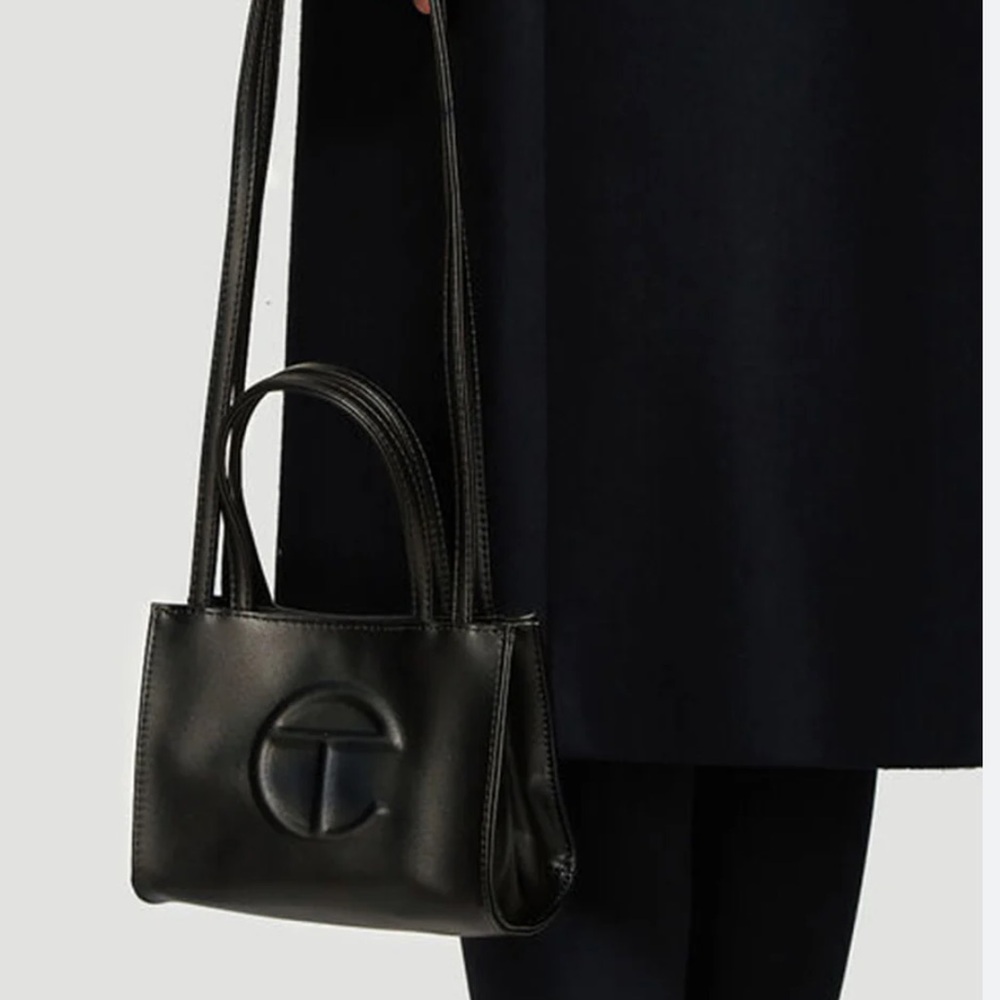 Telfar Small Black Leather Shopping Bag